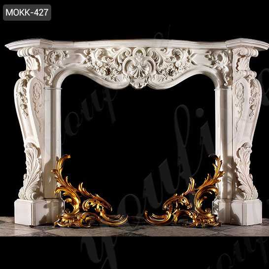 French Marble Fireplace Mantel with Floral Design for Home Decor for Sale MOKK-427