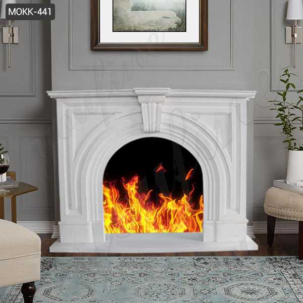 Large carved statue beige marble fireplace over mantel for ...