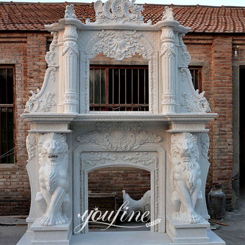 White Overmantel Hand Carved Marble Fireplace MOKK-333