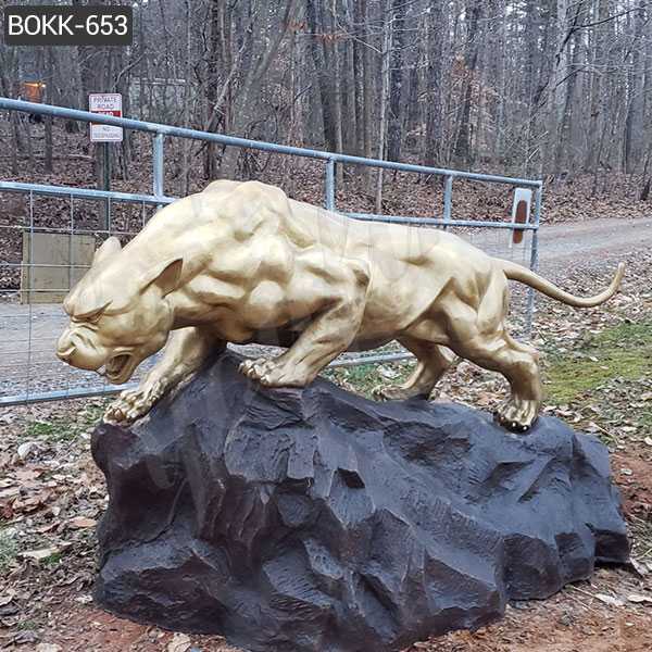 BOKK-653 Life Size Bronze Panther Statue Antique Black Garden Leopard Design for School for Sale