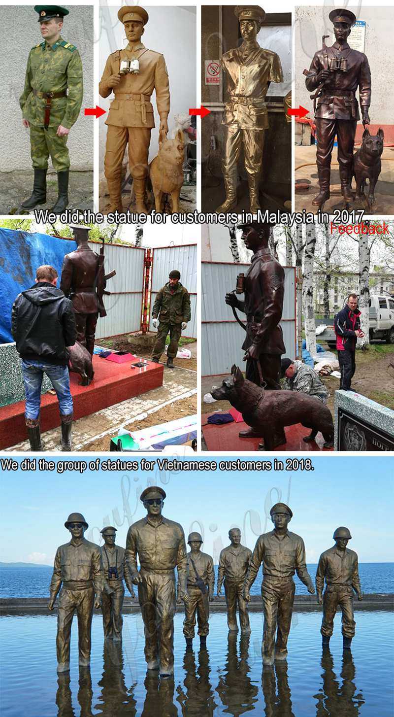 antique bronze military life size solider and dog statues designs