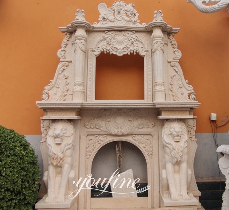 beige Overmantel Hand Carved Marble Fireplace