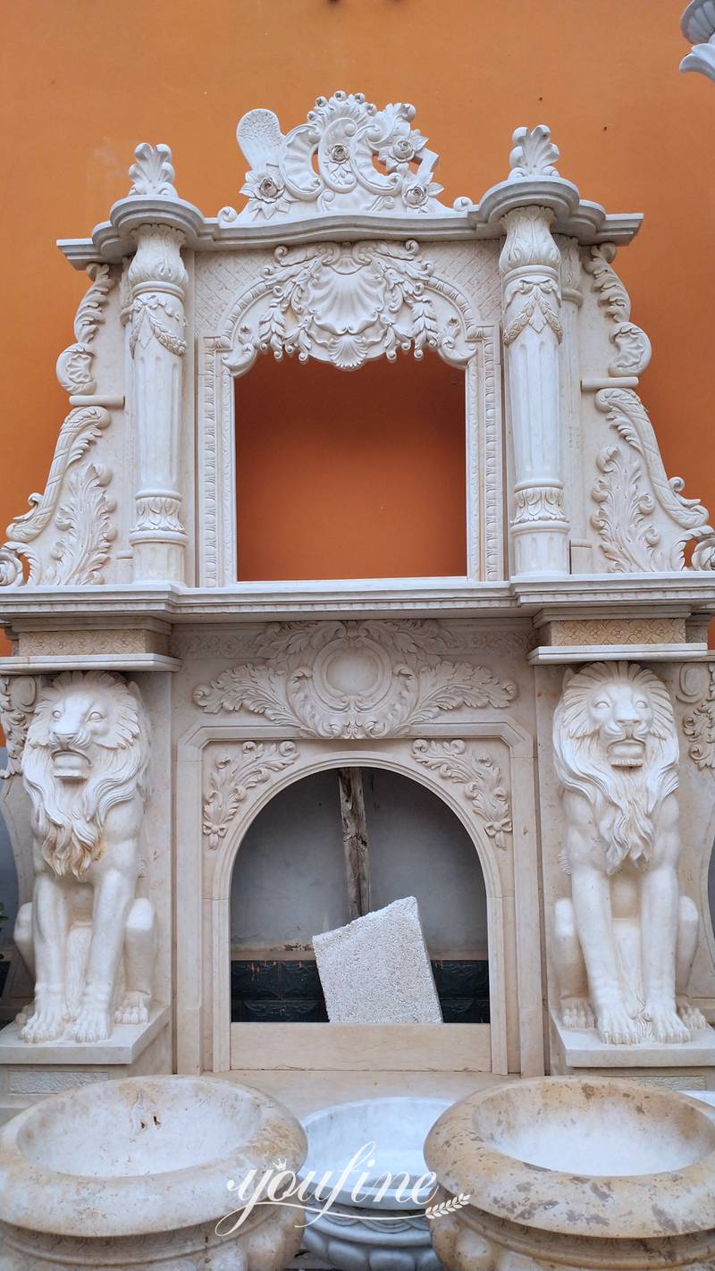 beige Overmantel Hand Carved Marble Fireplace