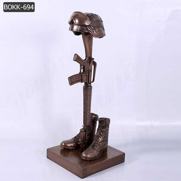 Bronze War Memorial Battle Cross Helmet Rifle Boot Sculpture Design for Sale BOKK-694