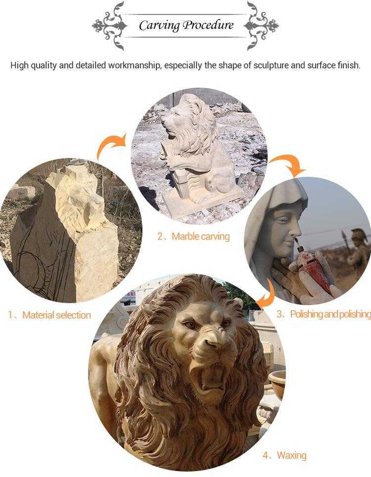 process of carving a marble lion statue