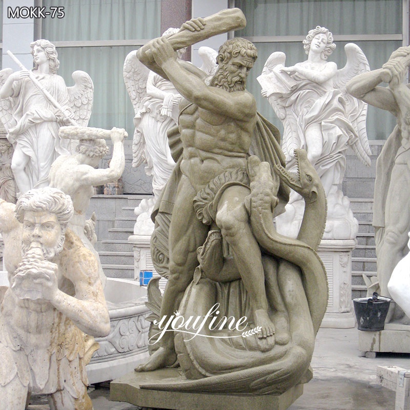beige marble hercules fighting hydra statue