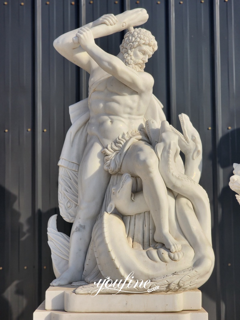 Greek marble hercules and hydra statue