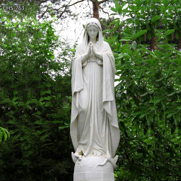 Life Size White Marble Blessed Mother Mary Statue for Outside CHS-763