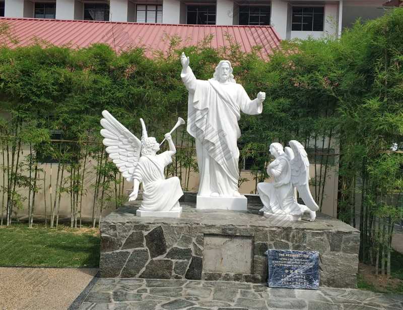 famous marble jesus statue with angels design for church from Singapore for sale