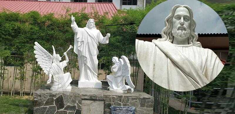 white marble jesus statues with angels design for church from Singapore for sale