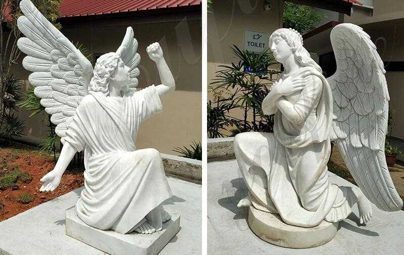 white marble outdoor jesus statue with angels design for church from Singapore for sale