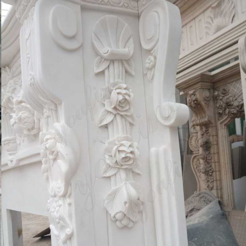 white natural stone marble fireplace