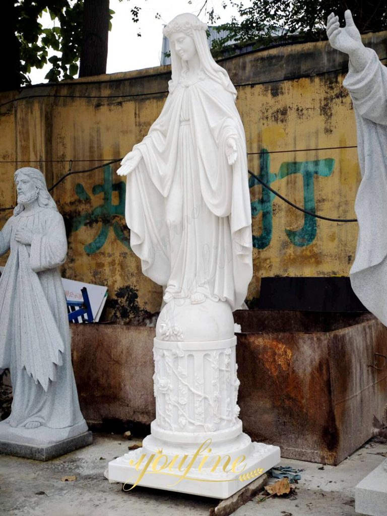 Hand Carved Virgin Mary Marble Statue for Catholic Church Decor