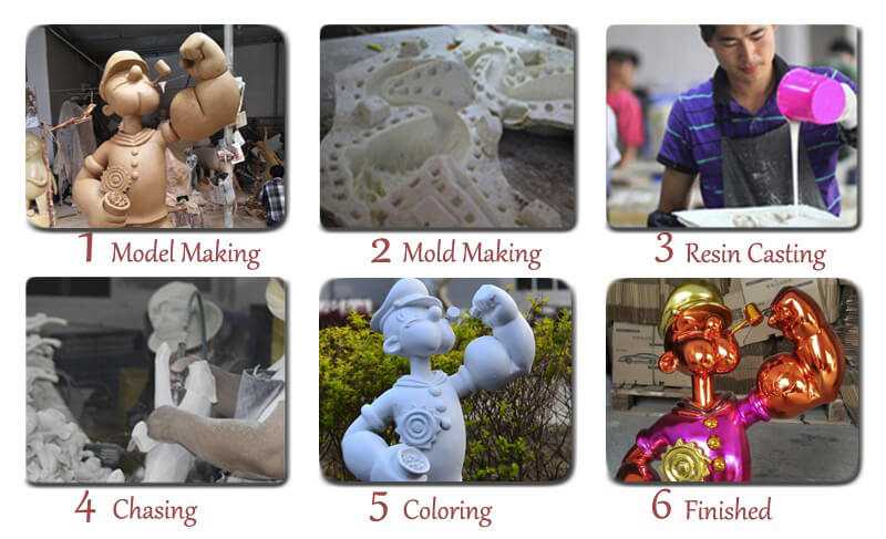 Process of Famous Fiberglass Jeff Koons Popeye Statue Replica