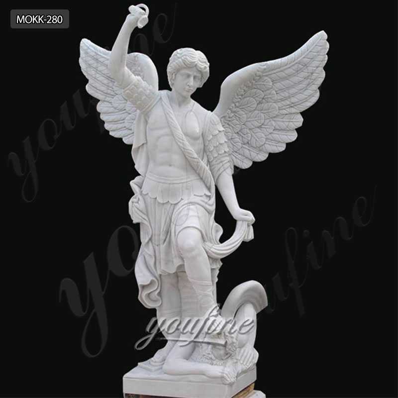 Pure White Marbe Outdoor Decor Garden Angel Statue of St Michael MOKK-280