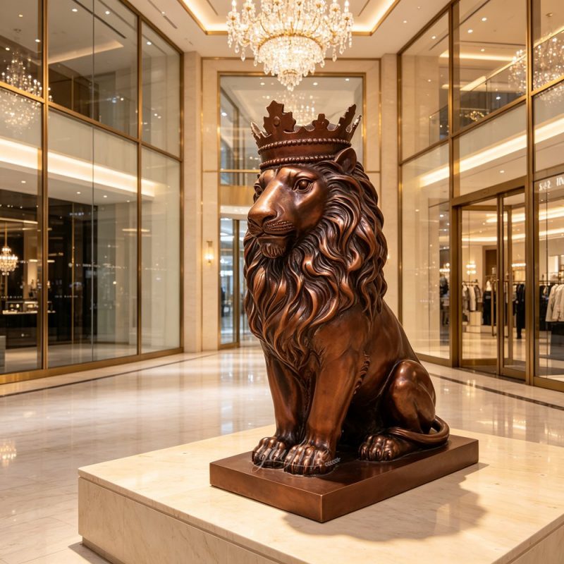 Crowned Lion Sculpture in Upscale Hotel Lobby
