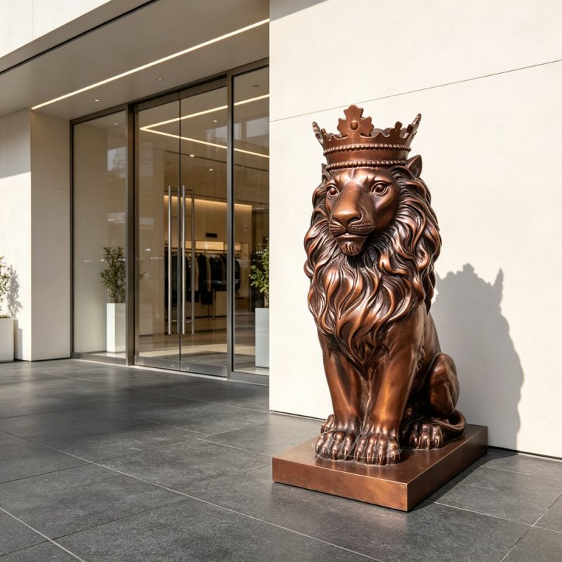 Crowned Seated Lion Statue for Building Gate Decor