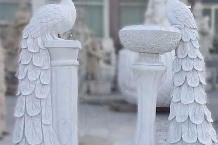 Large Hand Craved White Marble Planter Peacock Animal Sculpture Flower Pot MOKK-526