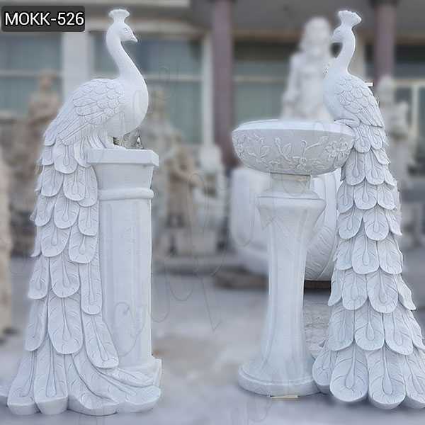 Large Hand Craved White Marble Planter Peacock Animal Sculpture Flower Pot MOKK-526