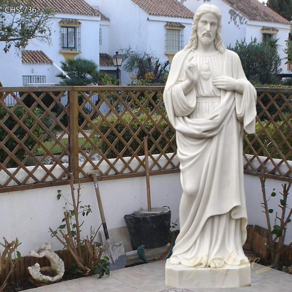 Life Size Sacred Heart of Jesus Christ Statue White Marble Sculpture for Garden Decor for Sale CHS-736