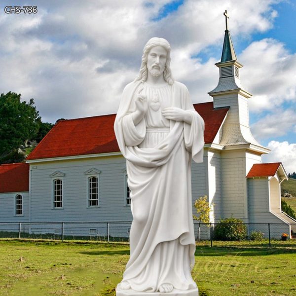 Life Size Sacred Heart of Jesus Christ Statue White Marble Sculpture for Garden Decor for Sale CHS-736