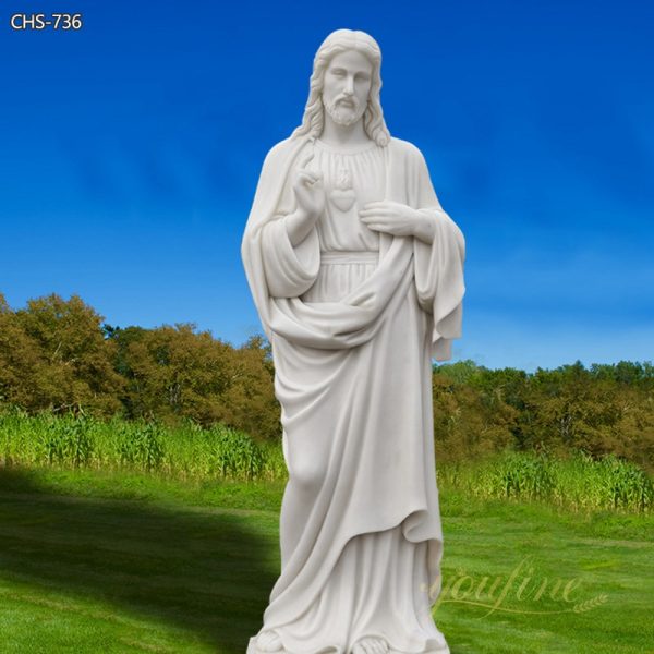 Life Size Sacred Heart of Jesus Christ Statue White Marble Sculpture for Garden Decor for Sale CHS-736