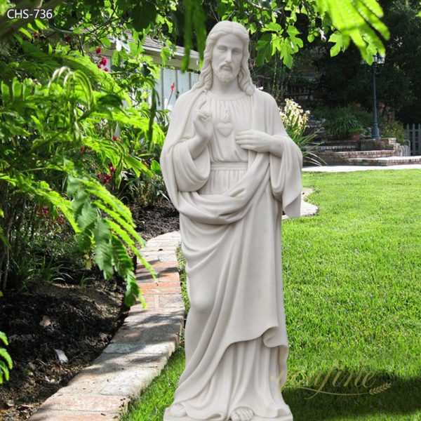 Life Size Sacred Heart of Jesus Christ Statue White Marble Sculpture for Garden Decor for Sale CHS-736