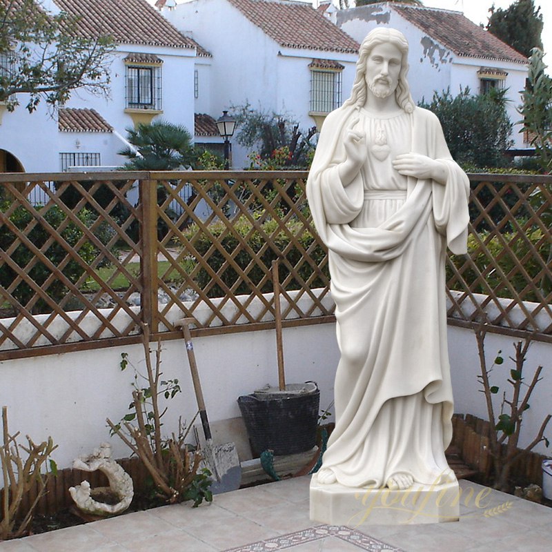 Life Size Sacred Heart of Jesus Christ Statue White Marble Sculpture for Garden Decor for Sale CHS-736