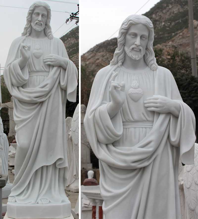 Life Size Sacred Heart of Jesus Christ Statue White Marble