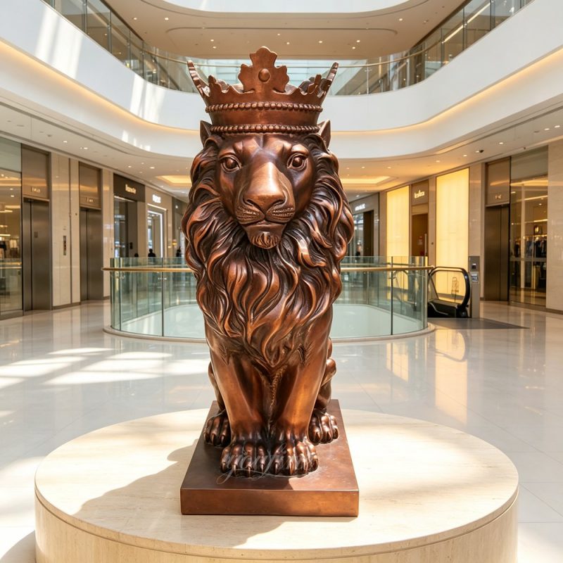 Life-size Seated Crowned Lion Statue BAN-471