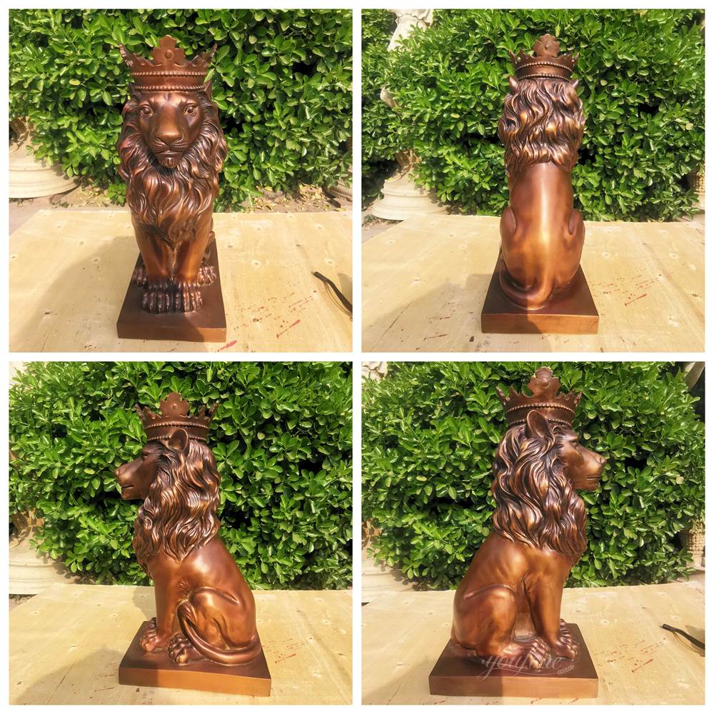 Life-size Seated Crowned Lion Statue detail