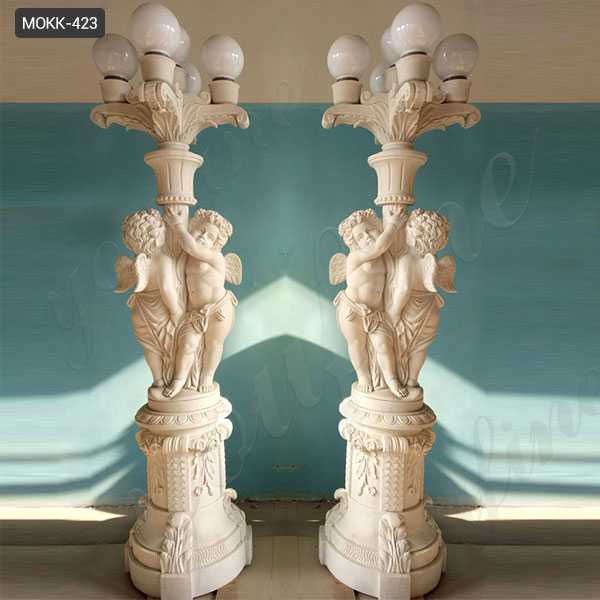 Outdoor Marble Angel Statues with the Lamps Garden Ornament for Sale MOKK-423