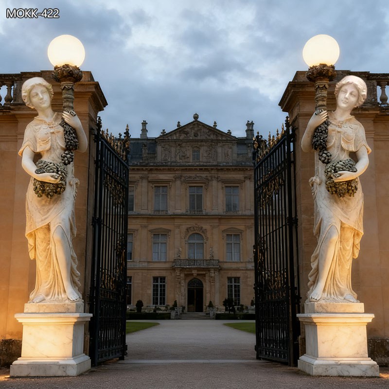 outdoor Marble Lady with Lamp Statue