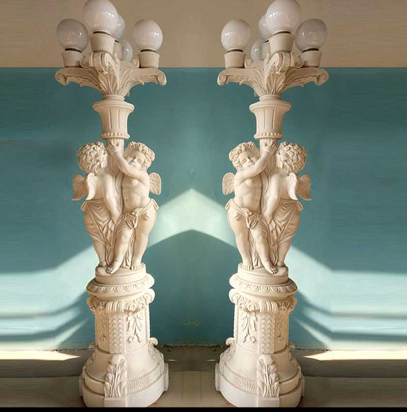 Outdoor Marble Angels Statue Lamps for sale