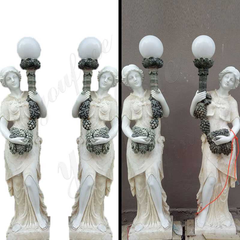 Outdoor decoration marble lady lamp statue for sale