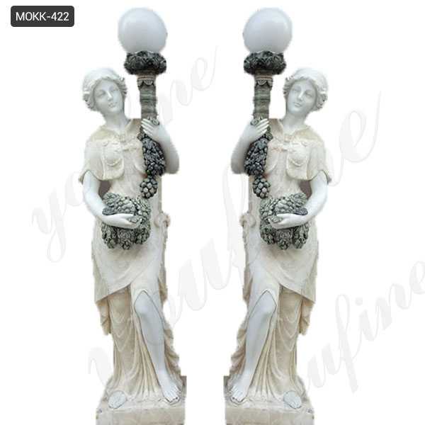 Paired Garden Decoration Marble Lady Figurine with Lamp Statue for Sale MOKK-422