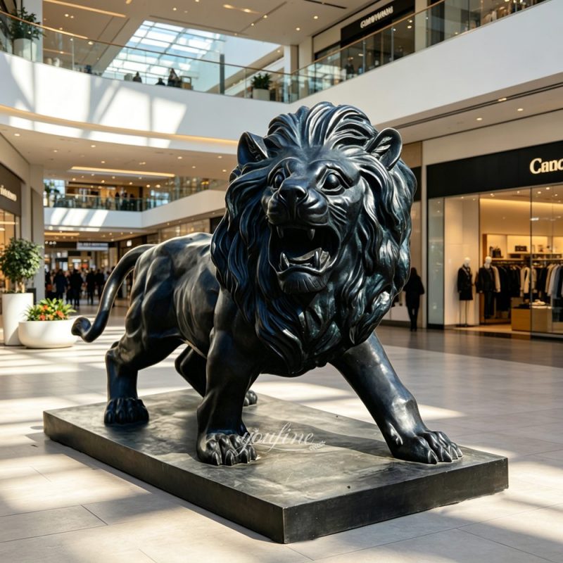 Roaring lion sculpture in a shopping mall