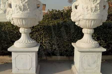 Beautiful Customize White Marble Planter Pure Hand Carved Design Outdoor Decoration MOKK-414