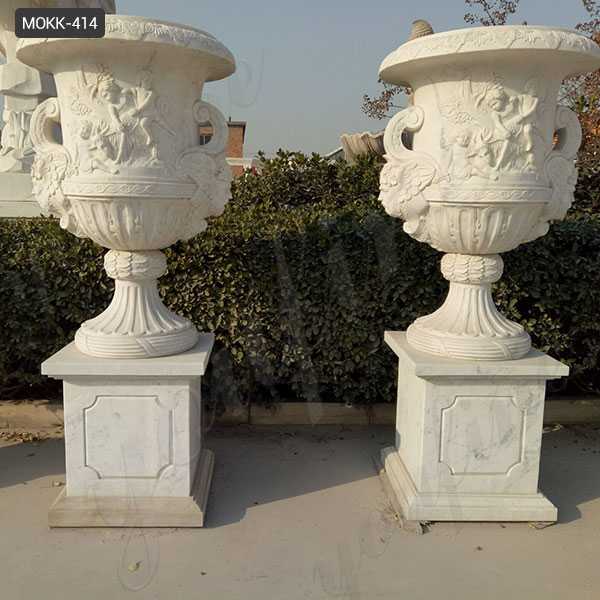 Beautiful Customize White Marble Planter Pure Hand Carved Design Outdoor Decoration MOKK-414