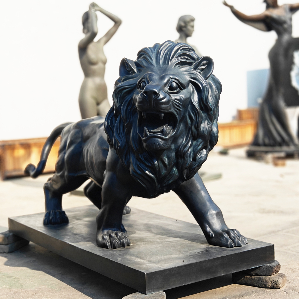 black Walking Roaring Lion Sculpture