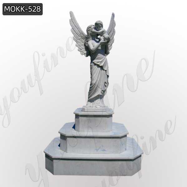 Life Size White Marble Angel Statue Female Holding Baby Sculpture for Sale MOKK-528