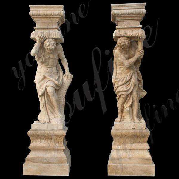 Antique Greek Column of Male Caryatid Column Design Stone Driveway Entrance Columns for Sale MOKK-158