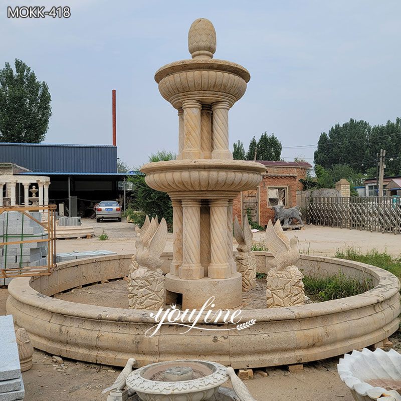 Beige Marble Fountain with Swan Statues