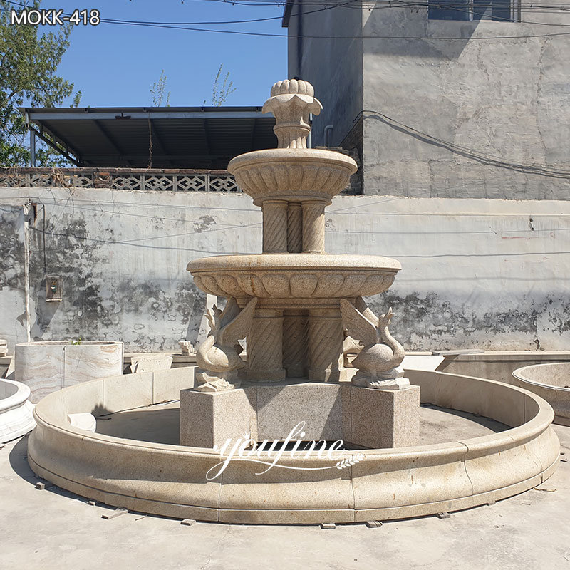 Beige Marble Fountains with Swan Statues