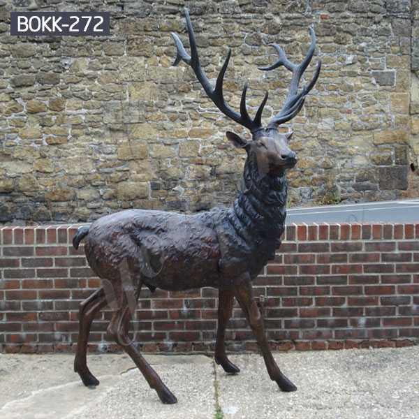 Life Size Outdoor Bronze Standing Reindeer Statue Garden Decoration for