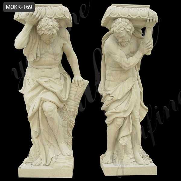 Yellow Buff Sandstone Carved Figure Porch Column Home Depot for Sale MOKK-169