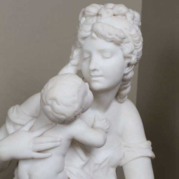 Hand Carved Decorative White Marble Mother and Child Stone Columns for Sale