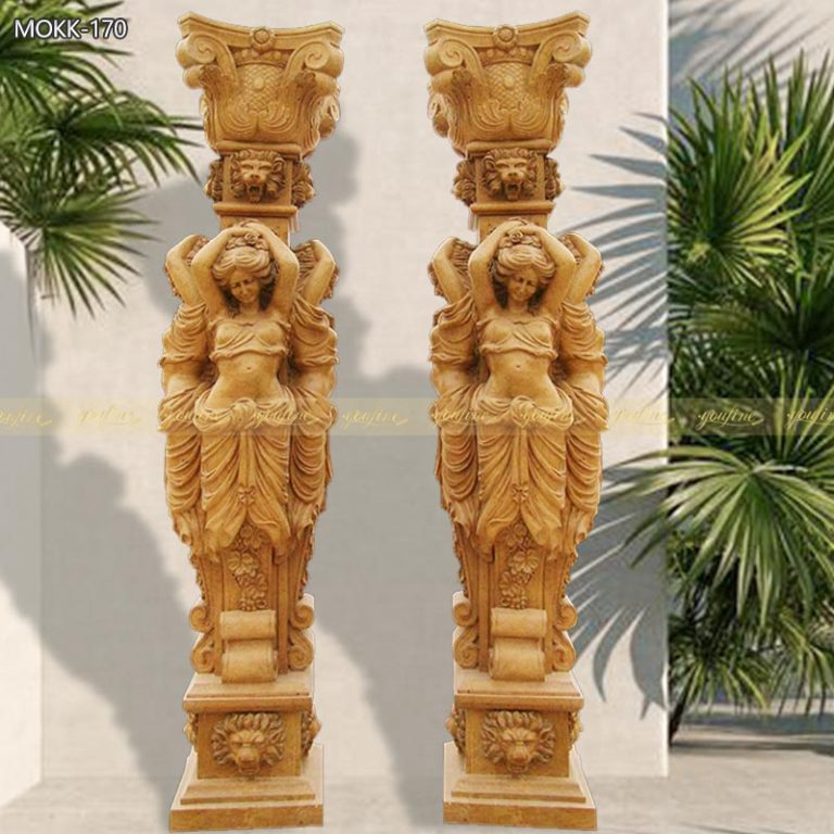 Hand Carved Lady Statue Beige Marble Columns for Outdoor MOKK-170