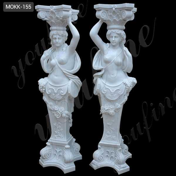 Hand Carved Lady Statue Beige Marble Columns