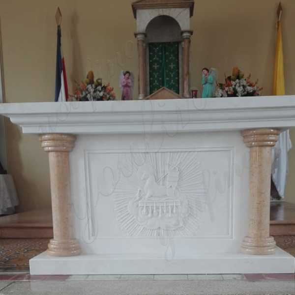 Hand Carved White Marble Altar for Church Decoration Customized for Our Costa Rica Client